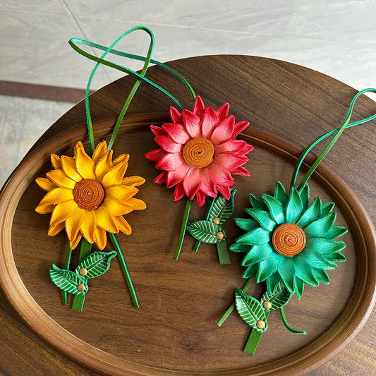 Sunflower Leather Bag Charm