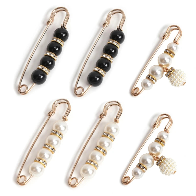 6-Piece Pearl Brooch & Waist Cinching Pin Set