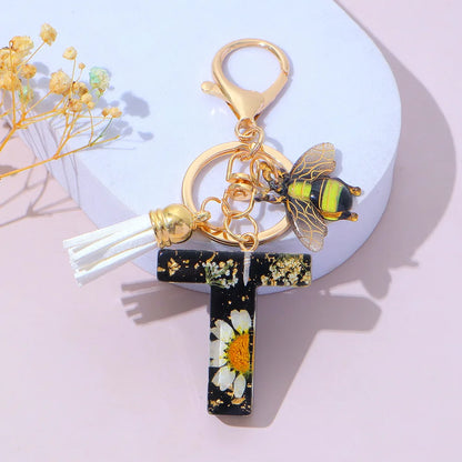 Bee Flower Initial Letter Keychain