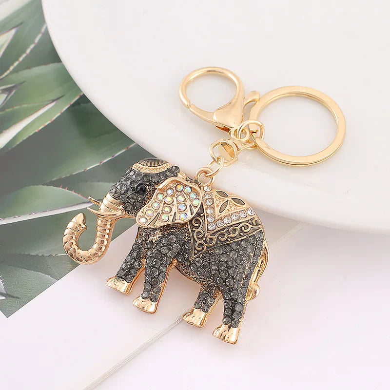 Rhinestone Elephant Charm Keychain