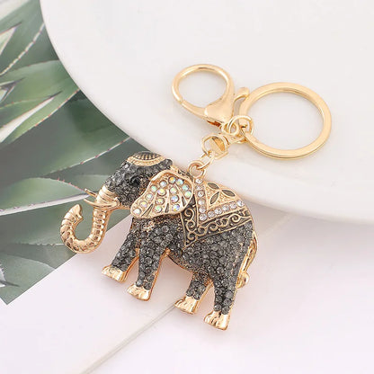 Rhinestone Elephant Charm Keychain