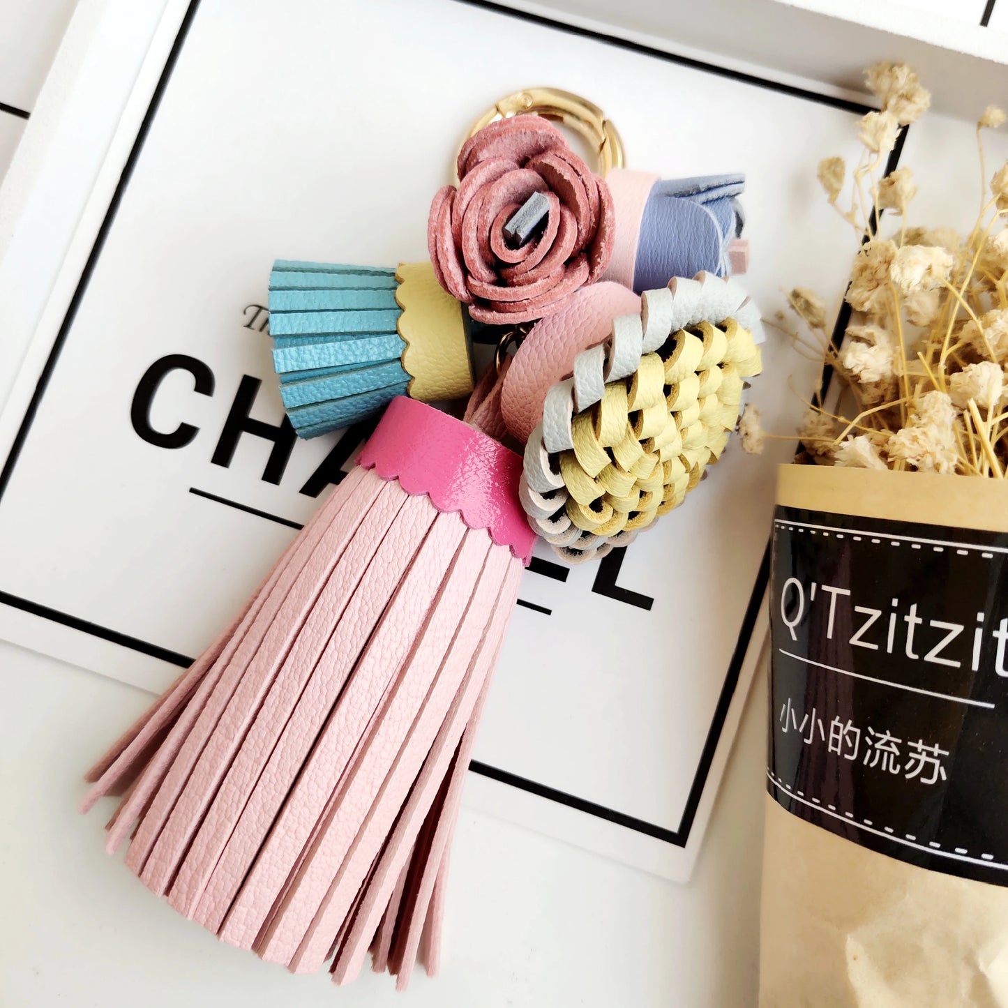 Luxury Handmade Leather Tassel Bag Charm Keychain
