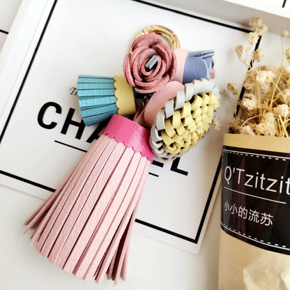 Luxury Handmade Leather Tassel Bag Charm Keychain