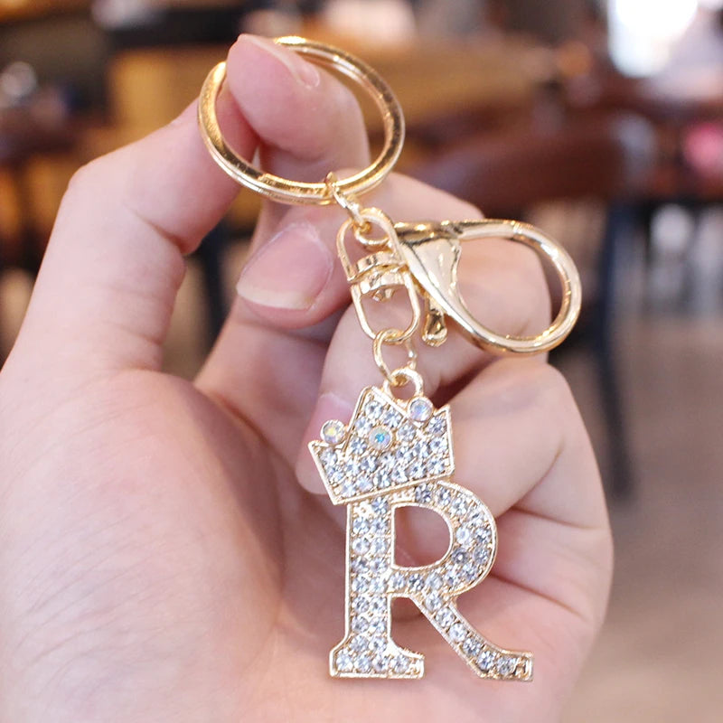 Rhinestone Initial Letter Keychain