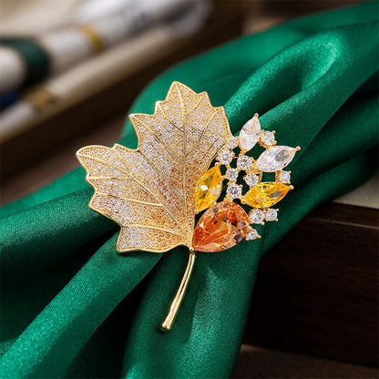 Rhinestone Maple Leaf Brooch