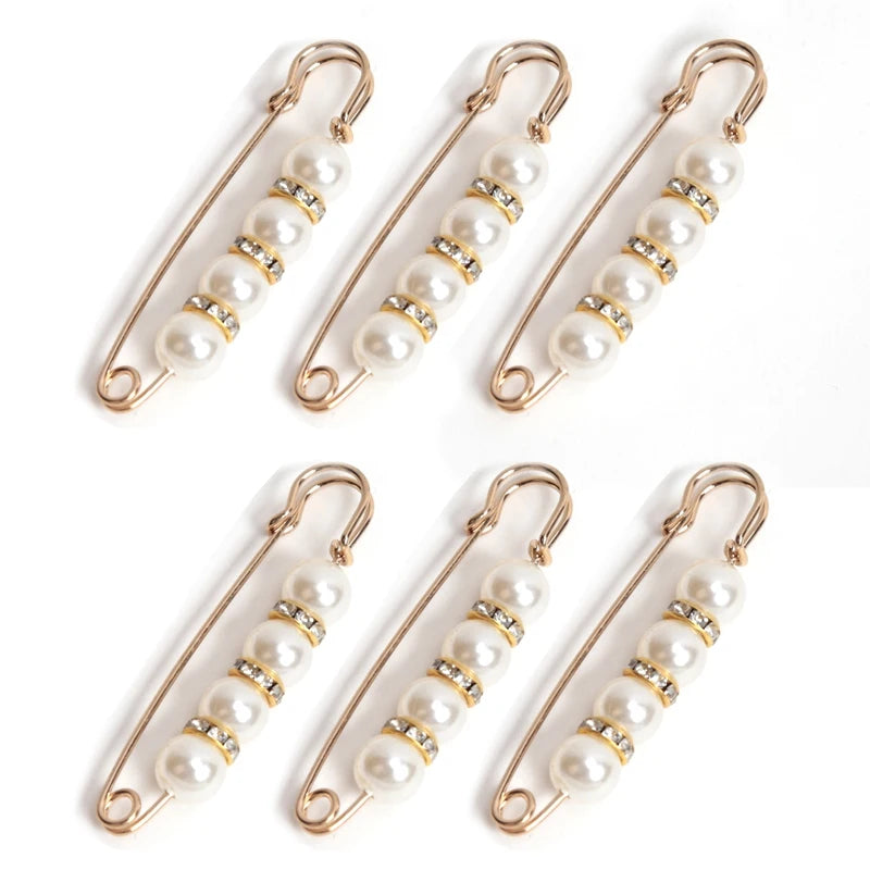 6-Piece Pearl Brooch & Waist Cinching Pin Set
