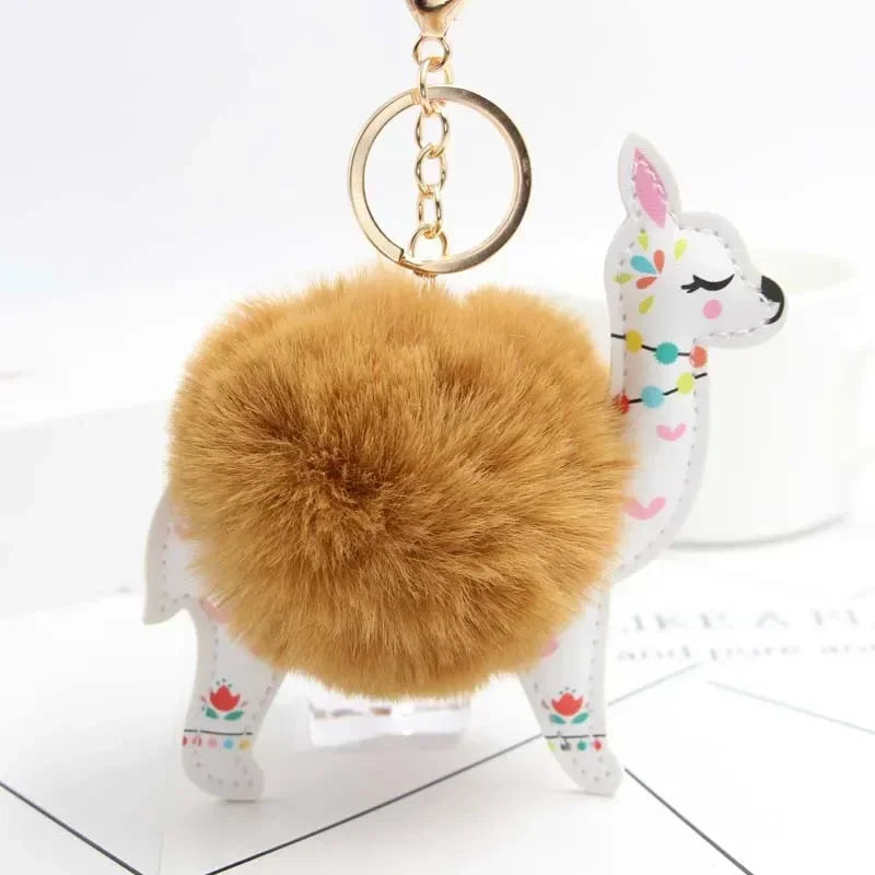 Fluffy Alpaca Pompom Keychain