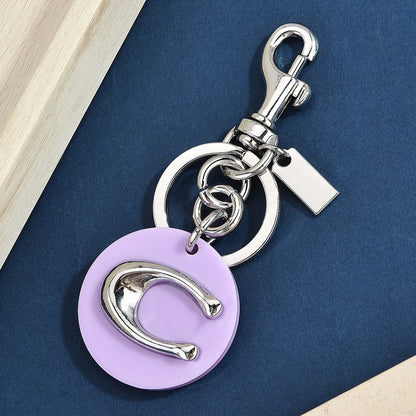Letter C Circular Keychain — Pink & Purple Macaron