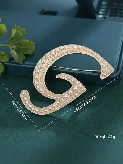 Pearl Letter Initial Brooch Pin
