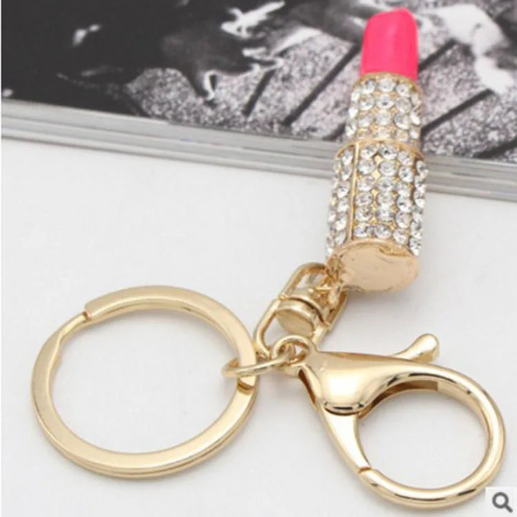 Lipstick Rhinestone Crystal Keychain