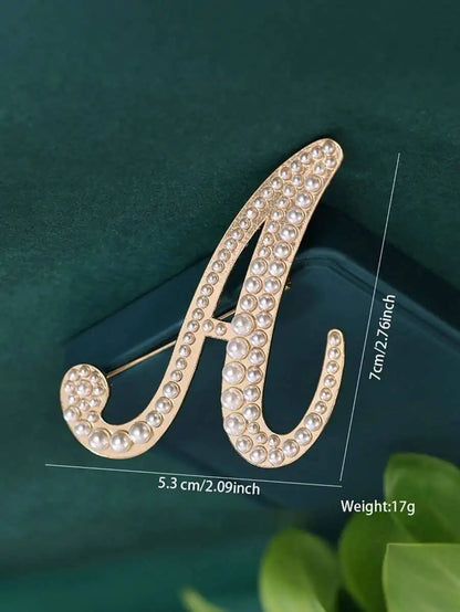 Pearl Letter Initial Brooch Pin