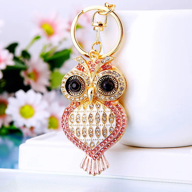 Crystal Owl Charm Keychain