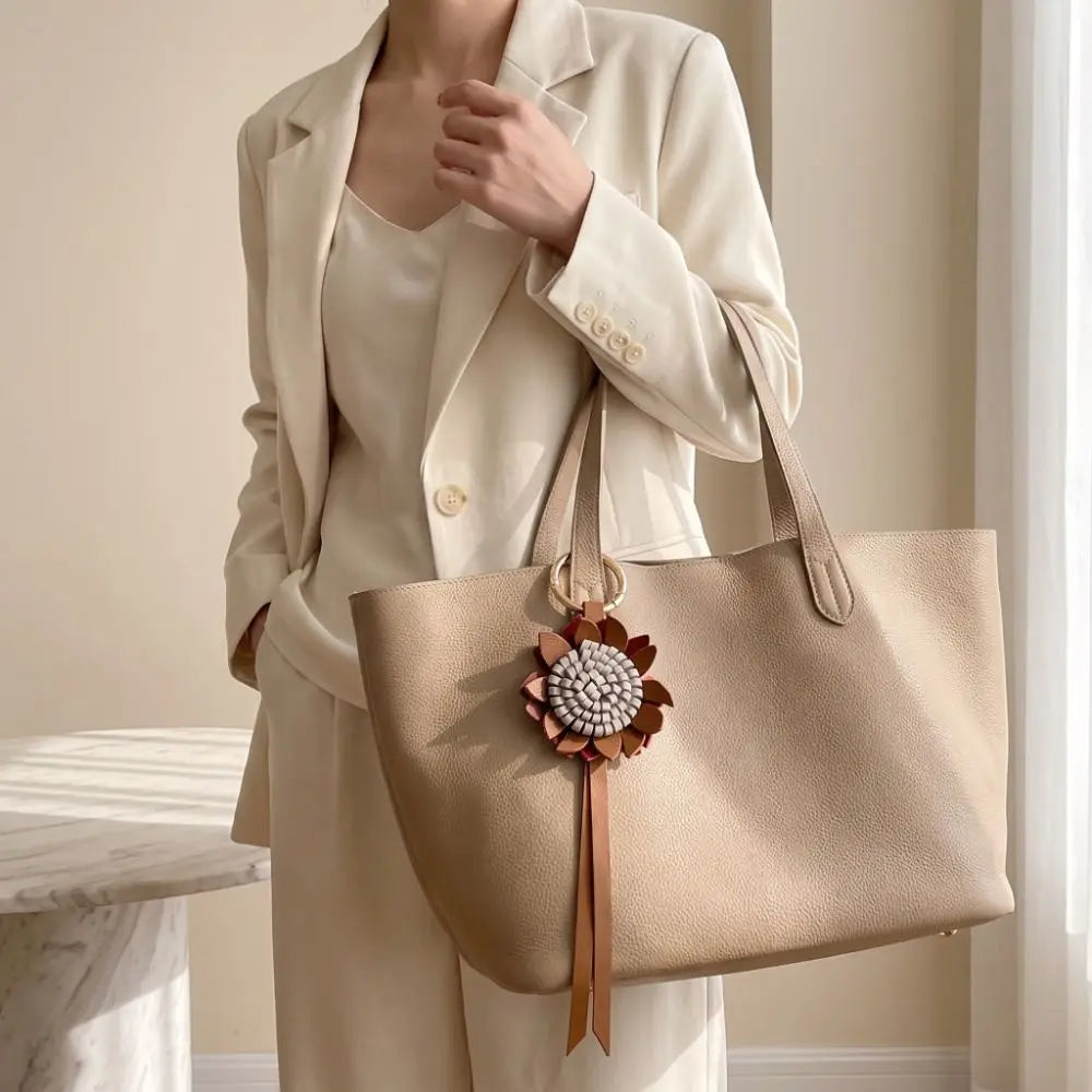 Woven Leather Sunflower Bag Charm