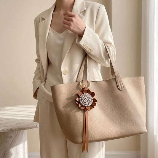 Woven Leather Sunflower Bag Charm