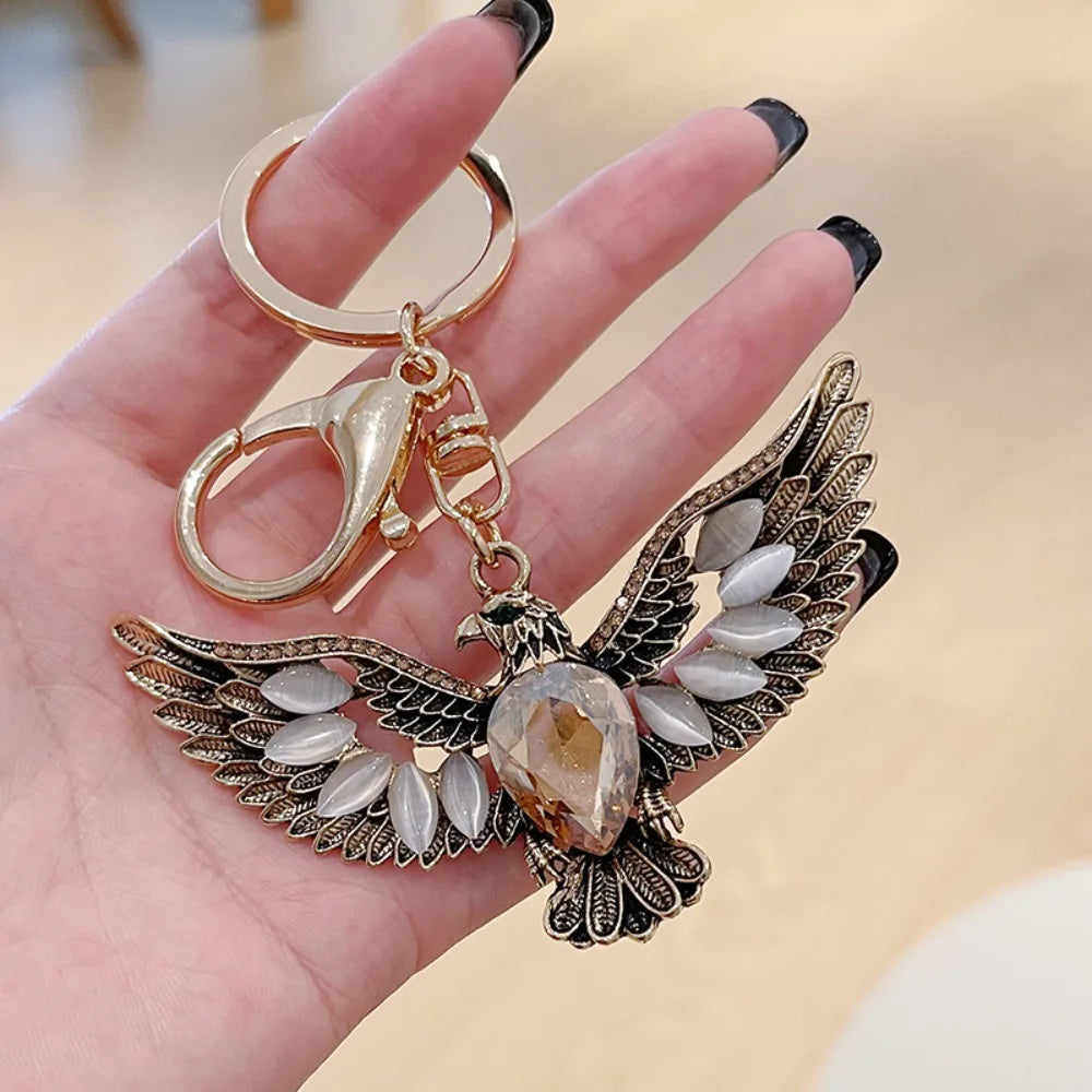 Eagle Spreading Wings Keychain — Cat Eye Stone Retro Bag Charm