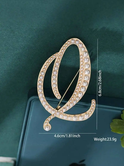 Pearl Letter Initial Brooch Pin