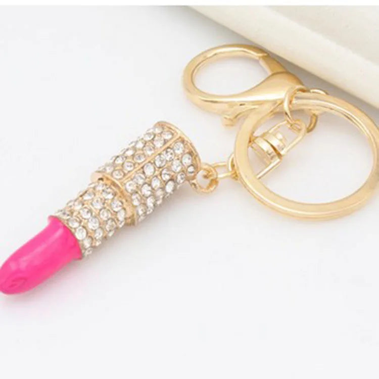 Lipstick Rhinestone Crystal Keychain