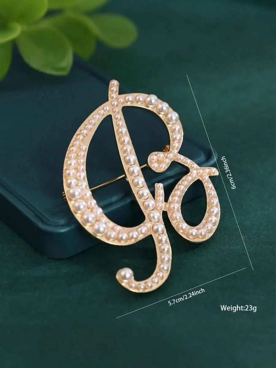 Pearl Letter Initial Brooch Pin