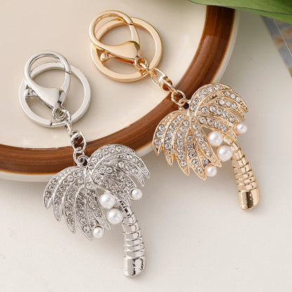 Coconut Tree Crystal Pearl Keychain