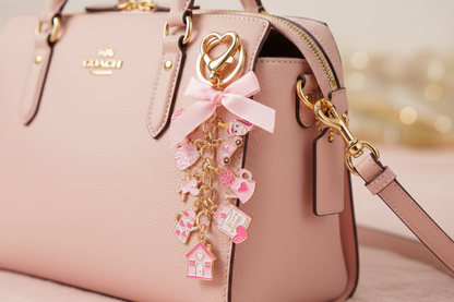 Charm Keychain on Pastel Pink Leather Satchel